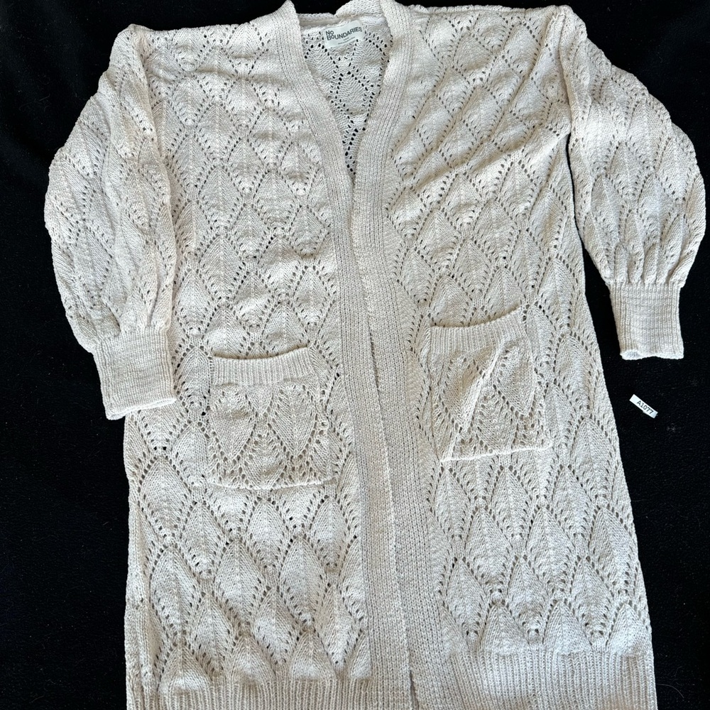 No Boundaries Cream Cable Knit Cardigan Sweater